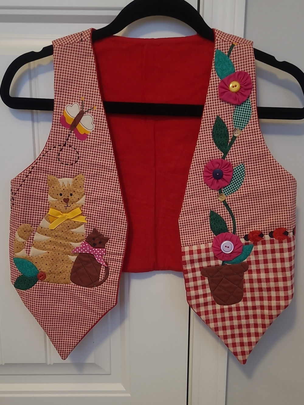 Vintage Red Kids' Cat Themed School Vest